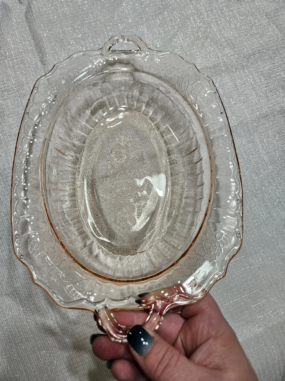 Anchor Hocking Pink Depression Glass Serving Tray with Handles